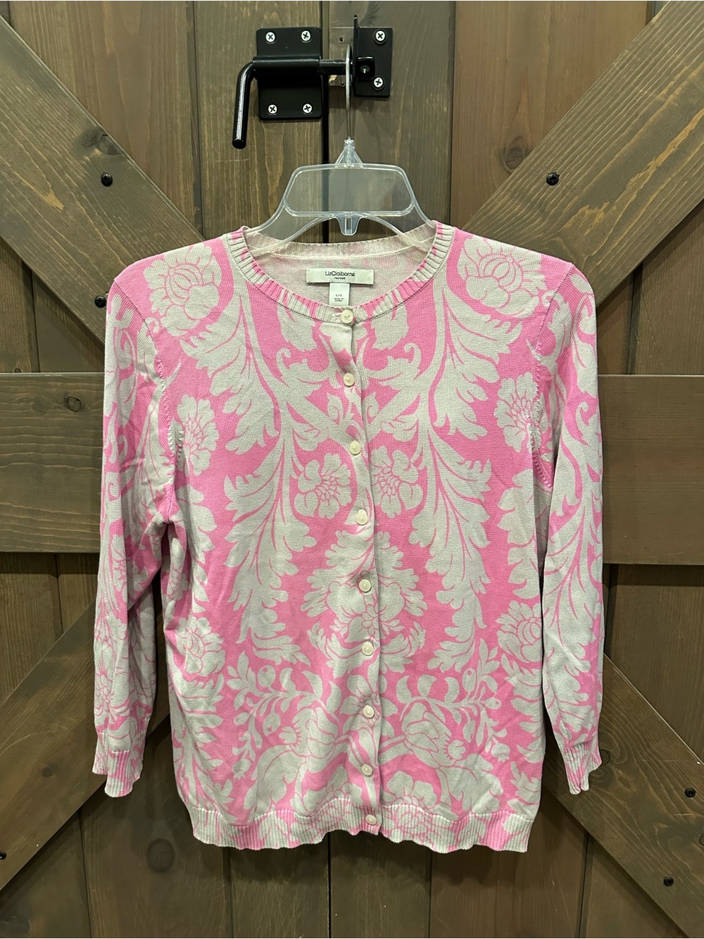 Liz Claiborne Pink and Cream Floral Button-Down Cardigan